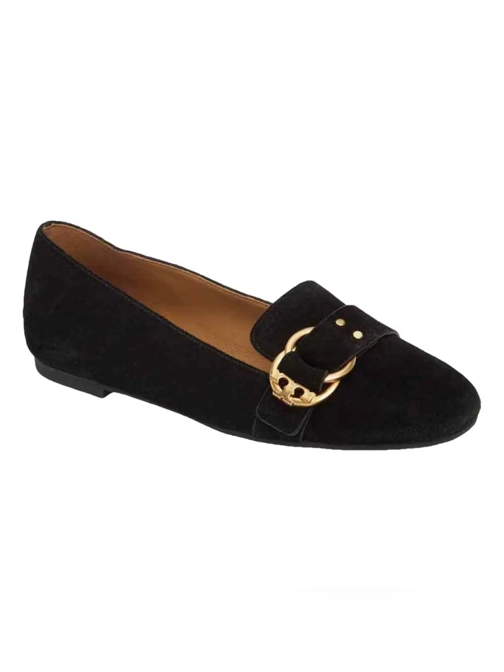 Tory Burch Marsden Black Suede Logo Toe Buckle Flats